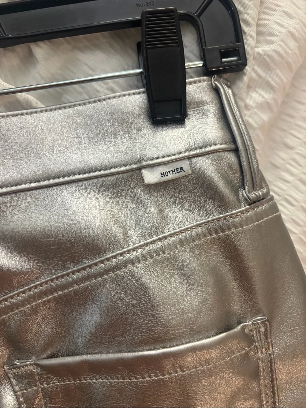 MOTHER Metallic Silver Leather Mini Skirt